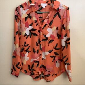Liz Claiborne Vibrant Orange Floral Blouse